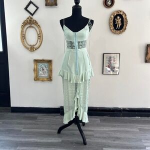 Love & Lemons Mint Green Lace Ruffle Midi Dress NWT